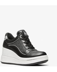 MICHAEL Michael Kors - Mk Emmy Signature Logo And Leather Wedge Trainer - Lyst