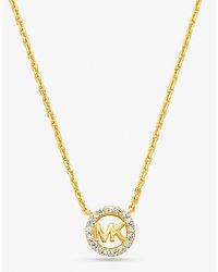 Michael Kors - Mk Fulton Precious-Metal Plated Sterling Pavé Logo Charm Necklace - Lyst