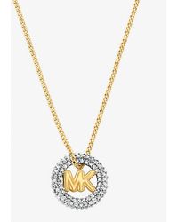 Michael Kors - Pavé And Logo Charm Two-Tone Necklace - Lyst