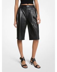 MICHAEL Michael Kors - Mk Pleated Leather Bermuda Shorts - Lyst