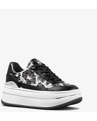 Michael Kors - Hayes Leopard Logo And Leather Platform Sneaker - Lyst