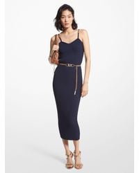 Michael Kors - Ribbed Stretch Viscose Belted Bustier Dress - Lyst