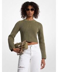Michael Kors - Garment-Dyed Ribbed Cotton Cropped Sweater - Lyst