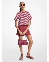 MICHAEL Michael Kors - Mk Striped Logo Cotton Cropped T-Shirt - Lyst