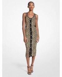 Michael Kors - Leopard Print Stretch Viscose Midi Tank Dress - Lyst
