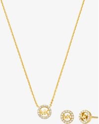 Michael Kors - Mk Fulton Precious-Metal Plated Sterling Pavé Logo Charm Necklace And Earrings Gift Set - Lyst