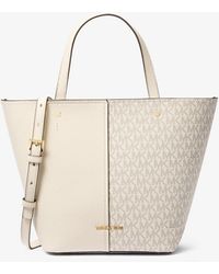 MICHAEL Michael Kors - Mk Flora Medium Signature Logo And Pebbled Leather Tote Bag - Lyst