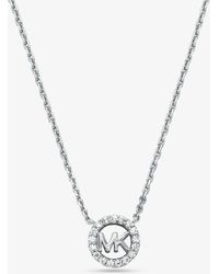Michael Kors - Mk Fulton Precious-Metal Plated Sterling Pavé Logo Charm Necklace - Lyst
