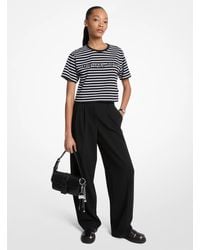 MICHAEL Michael Kors - Mk Striped Logo Cotton Cropped T-Shirt - Lyst