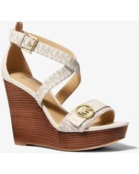 Michael Kors Carmen Logo And Faux Leather Wedge Sandal - Pink