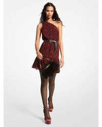 Michael Kors Synthetic Georgette Handkerchief Dress in Dark Ruby 