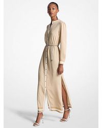 Michael Kors - Logo Print Satin Belted Maxi Dress - Lyst