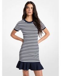 MICHAEL Michael Kors - Mk Striped Stretch Viscose Flared Dress - Lyst