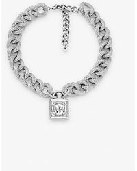 Michael Kors - Mk Precious Metal-Plated Brass Pavé Lock Curb Link Necklace - Lyst