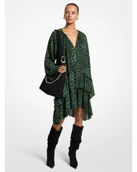 MICHAEL Michael Kors - Michael Kors Ruffled Leopard Print Georgette Hi-Low Dress - Lyst