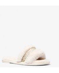 Michael Kors - Alexis Faux Fur And Metallic Signature Logo Slide Sandal - Lyst