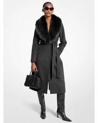 MICHAEL Michael Kors - Faux Fur Trim Wool Blend Coat - Lyst