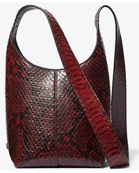 Michael Kors - Dede Mini Python Embossed Leather Hobo Bag - Lyst