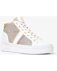 Michael Kors Olympia Glitter Chain-mesh And Leather Trainer in Gold (Metallic) - Lyst