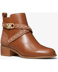 Michael Kors Kincaid Leather And Studded Logo Ankle Boot - Brown