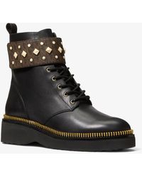 haskell studded leather and logo combat boot