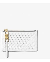 Michael Kors - Empire Small Woven Leather Card Case - Lyst