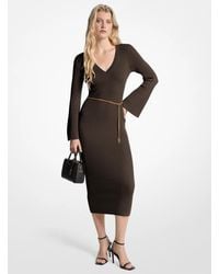 MICHAEL Michael Kors - Wool Blend Belted Midi Dress - Lyst