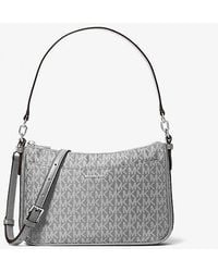 Michael Kors - Jet Set Medium Signature Logo Print Woven Pochette Crossbody Bag - Lyst