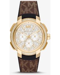 Michael Kors Oversized Pavé Gold-tone And Logo Sport Watch - Brown