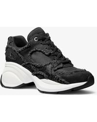 MICHAEL Michael Kors - Mk Zuma Embellished Frayed Mixed-Media Trainer - Lyst