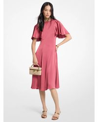 MICHAEL Michael Kors - Mk Cape Sleeve Satin Midi Dress - Lyst
