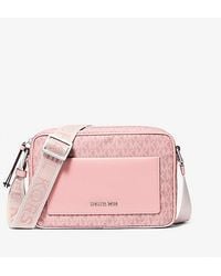 Michael Kors - Jet Set Large Signature Logo Print Woven Crossbody Bag - Lyst