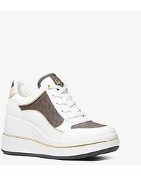 MICHAEL Michael Kors - Mk Emmy Signature Logo And Leather Wedge Trainer - Lyst