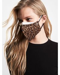 Michael Kors Leopard Stretch Cotton Unisex Face Mask - Brown