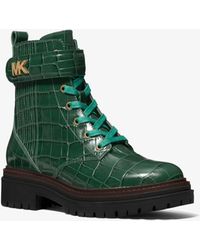 MICHAEL Michael Kors Stark Croc-effect Leather Combat Boots in Green ...