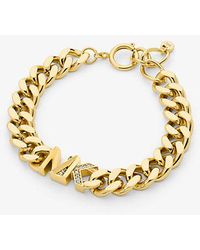 Michael Kors - Mk Precious Metal-Plated Brass Pavé Logo Curb Link Bracelet - Lyst