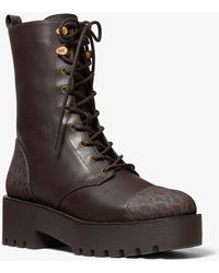 bryce leather and logo platform combat boot
