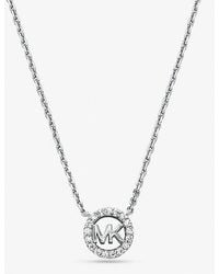 Michael Kors - Mk Fulton Precious-Metal Plated Sterling Pavé Logo Charm Necklace - Lyst