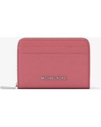 MICHAEL Michael Kors - Mk Jet Set Small Pebbled Leather Zip-Around Card Case - Lyst