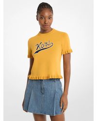Michael Kors - Ruffled Stretch Knit Logo Short-Sleeve Sweater - Lyst