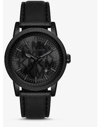 Michael Kors - Oversized Hutton Black-tone And Leather Watch - Lyst