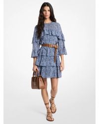 Michael Kors Floral Embroidered Hemp Mini Dress in White | Lyst Canada