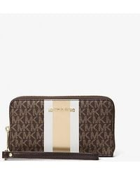 Michael Kors - Jet Set Large Metallic Signature Logo Stripe Smartphone Wallet - Lyst