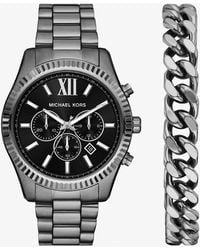 Michael Kors - Mk Oversized Lexington Gunmetal Watch And Bracelet Gift Set - Lyst