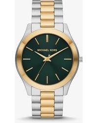 Michael Kors - Slim Runway Silver And Gold Two-tone Stainless Steel Bracelet Watch - Lyst