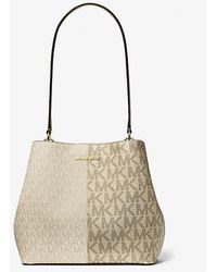 Michael Kors - Pratt Medium Two-Tone Metallic Signature Logo Shoulder Bag - Lyst