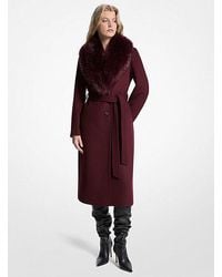 Michael Kors - Faux Fur Trim Wool Blend Coat - Lyst