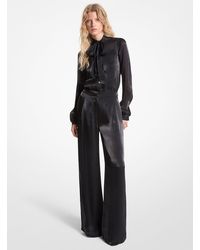 MICHAEL Michael Kors - Mk Metallic Crinkled Double Georgette Wide-Leg Trousers - Lyst
