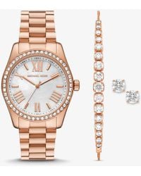 Michael Kors - Set de regalo con joyas y reloj Lexington en tono dorado rosa con incrustaciones - Lyst