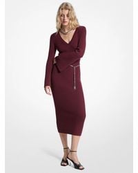 MICHAEL Michael Kors - Mk Wool Blend Belted Midi Dress - Lyst